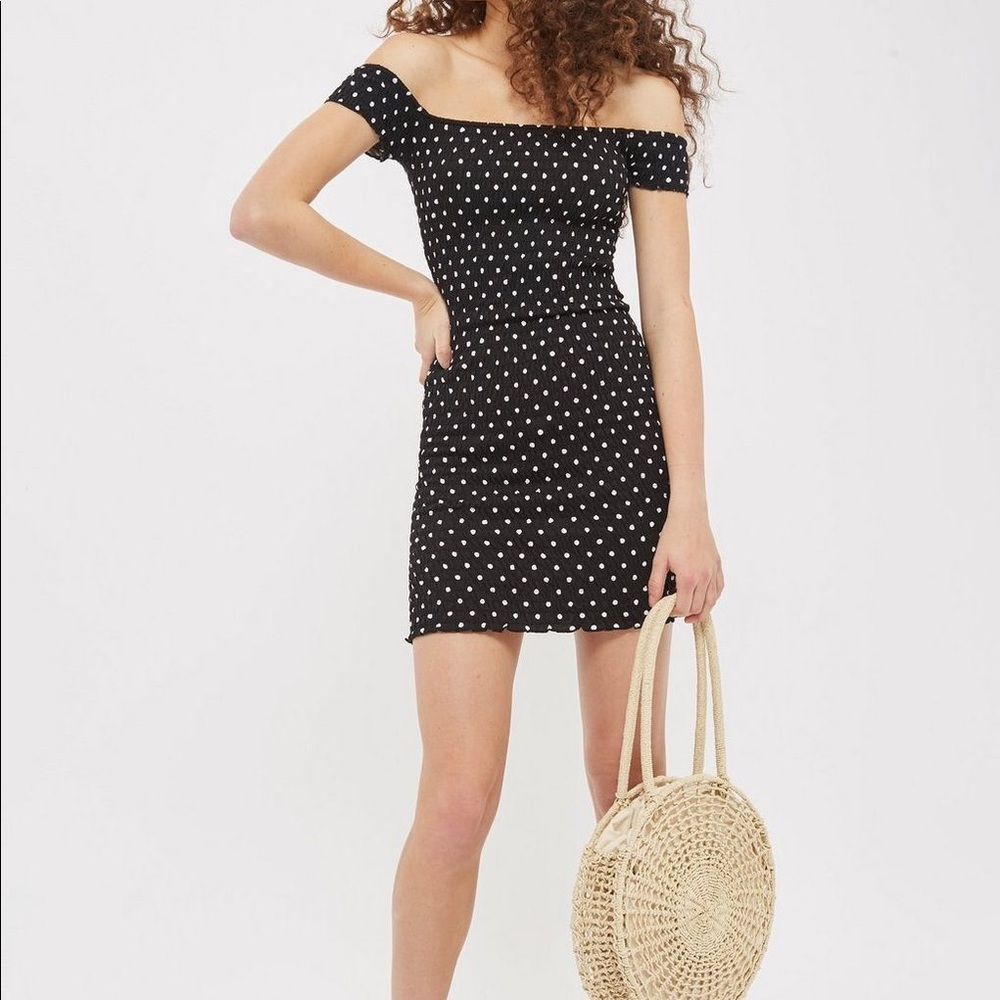 Topshop Shirred Bodycon Polka Dot Dress